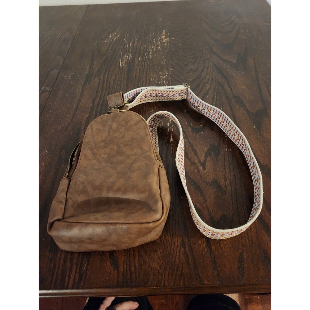 Brown Faux Leather Sling Backpack Crossbody‎ Purse Boho Western Adjustable Strap